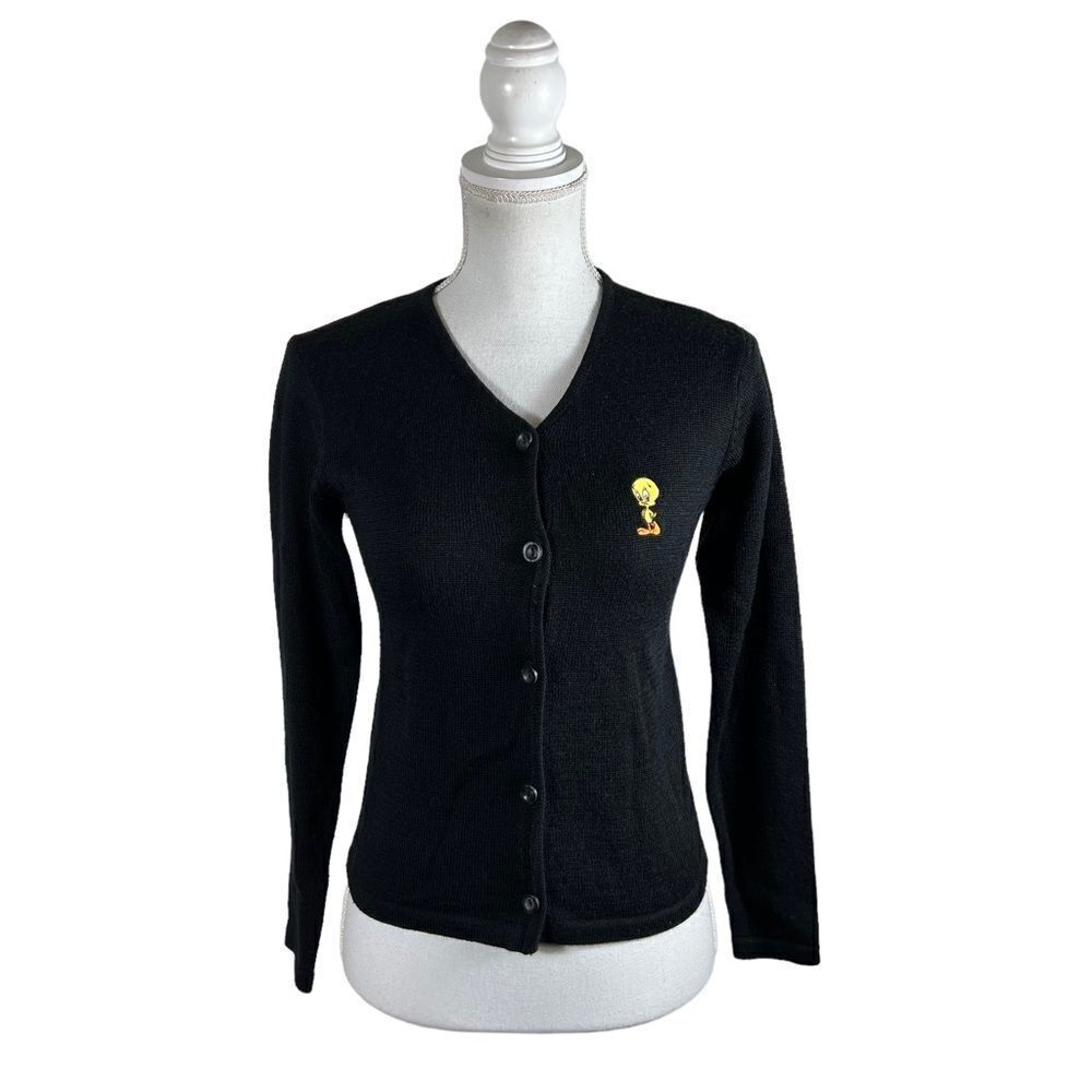 Vintage 1998 Warner Brothers Studio Tweety Bird Black Cardigan